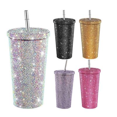 500ml ダブルウォール 断熱 ダイヤモンド ストーン トンブル ストロー 付属品