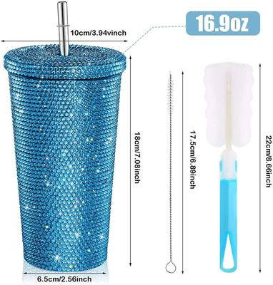 500ml ダブルウォール 断熱 ダイヤモンド ストーン トンブル ストロー 付属品