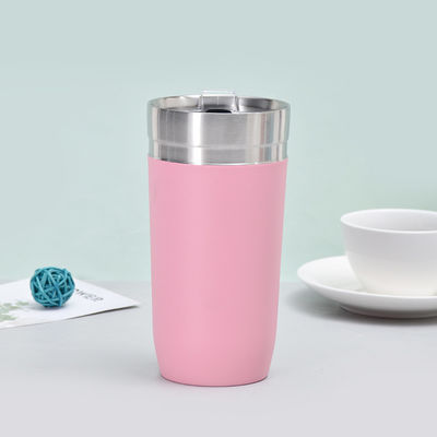 16オンス ダブルウォールステンレス プラスチック蓋ロゴをカスタマイズしたコーヒーカップ