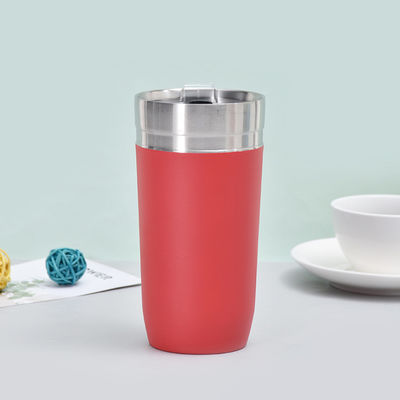 16オンス ダブルウォールステンレス プラスチック蓋ロゴをカスタマイズしたコーヒーカップ