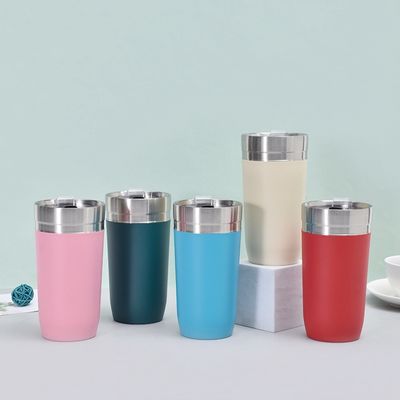 16オンス ダブルウォールステンレス プラスチック蓋ロゴをカスタマイズしたコーヒーカップ
