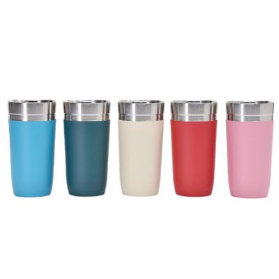 16オンス ダブルウォールステンレス プラスチック蓋ロゴをカスタマイズしたコーヒーカップ